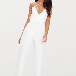 PLT White Scuba Cross Strap Jumpsuit